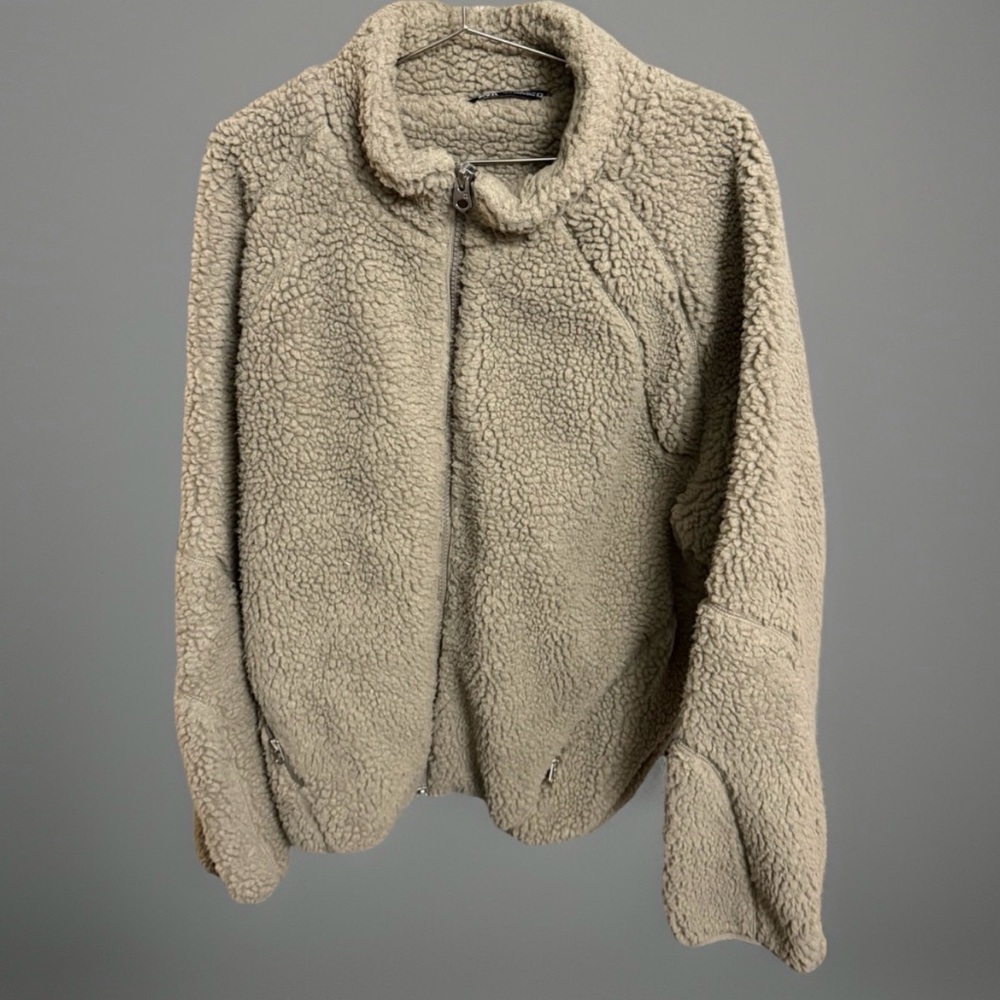 Zara Cream Fleece Bomber Jacket